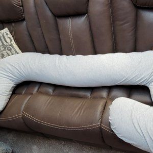 White Leachco Pregnancy Body  Pillow with Grey Cover